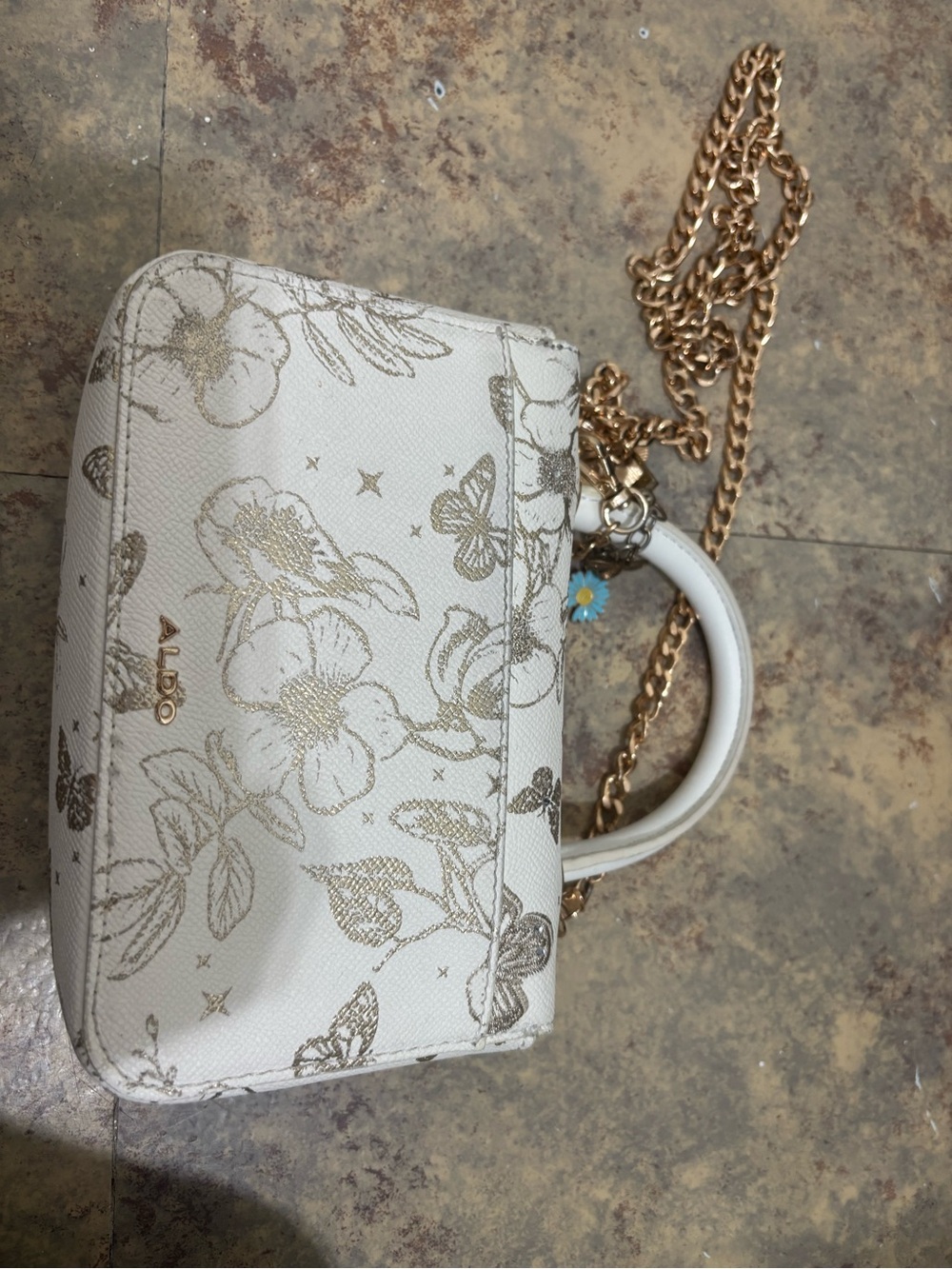 ALDO Cream Floral Mini Satchel with Gold Chain